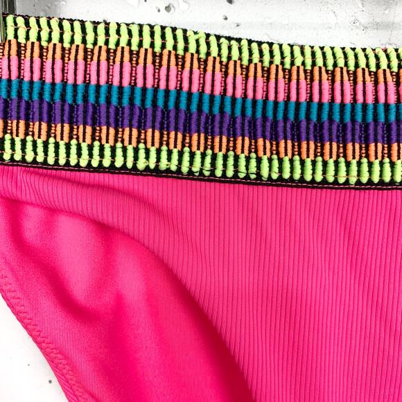 Peixoto Womens One Shoulder 2 Piece Bikini Swim Suit Pink Ribbed Fabric Trim XL - Picture 10 of 15